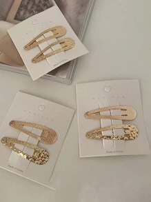 4个金属BB夹，带圆点图案，简约侧刘海夹，发饰，爪夹，发夹，发卡，学习用品，美发工具，头部饰品，发卡 - 金色 - 查看 2