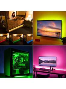 1套RGB LED燈條，DC5V，2種控制方法：APP和24鍵遙控器，USB供電。 LED燈條用於房間裝飾，背面使用黏貼膠帶易於安裝，不防水。 適用於電視和電腦背光。 - 彩色 - 查看 4