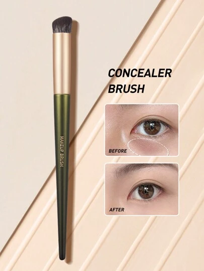 化妆工具软毛刷，1支大号宝石绿刷，可用于遮瑕、细节修饰、BB霜涂抹、隔离，遮盖黑眼圈、眼袋、痘印、雀斑，轻巧便携，适合居家旅行，粉底刷、遮瑕刷、腮红刷、修容刷、腮红刷、古铜粉刷、散粉刷、粉底刷、腮红刷，赠品