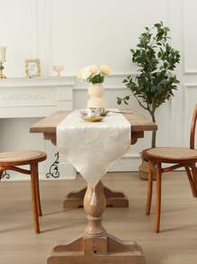 1入組編織提花樹葉圖案尖邊桌布，配流蘇，適用於餐桌、電視櫃、咖啡桌等家居裝飾