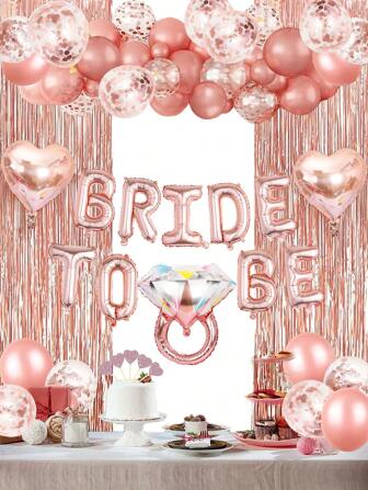 35 件玫瑰金新娘心形铝箔气球、订婚戒指气球、多色五彩纸屑气球，适用于单身派对和新娘送礼会装饰、返校情人节