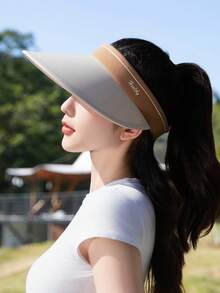 หมวกปีกกว้างกันแดดแฟชั่นแบบเปิดด้านบนสำหรับฤดูใบไม้ผลิและฤดูร้อน เหมาะสำหรับกิจกรรมกลางแจ้ง ปั่นจักรยาน และเล่นกีฬา สามารถมัดผมหางม้าได้ ป้องกันแสงแดดและป้องกันรังสียูวี ชิ้นเดียว - หมวกเปล่า - ดู 13