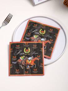 20pcs 33*33CM/13*13IN Disposable Napkins, Horse Racing Themed Tissue Paper, Suitable For All Kinds Of Horse Racing Themed Parties - Multicolor - View 1