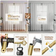 1pc Long Curtain Rods For Windows, Splicing Adjustable Curtain Rod, Single Drapery Rod With Twisted Cage Finial, Bronze/Silver/Black/Gold - Warm Gold - View 6