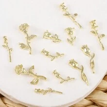 60Pcs Alloy Tulip Nail Art Decoration, Japanese-Style Ins Rose Shaped Metal Rhinestone, Valentine Day Golden Minimalist Flower Decoration Set Y2K Style Nail Metal Rhinestone, Suitable For Ladies And Girls Diy Nail Art Decoration Nail Charms Nail Supplies Nail Gems Nails - Gold - View 7