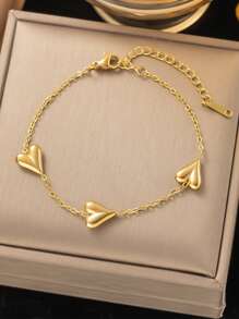 1pc Retro Summer Gold Stainless Steel Heart Bracelet, Suitable For Beach, Daily, And Matching Jewelry, Mother's Day Gift, USA, No Gift Box Valentines