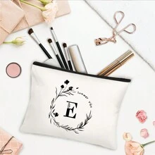 1 maletín de maquillaje de iniciales de corona de hojas, bolsa de belleza portátil, regalo del Día de la Madre, bolsa de maquillaje, bolsa de almacenamiento ligera, bolsa de aseo para viajes, bolsa de aperitivos personalizada, bolsa de artículo de moda, regalo de graduación y cumpleaños para mujeres, la mejor regalo para mamá - Blanco - Ver 5
