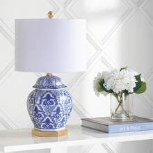 Gretchen 25" Ginger Jar Ceramic/Metal LED Table Lamp, Blue/White - Blue/White - View 7