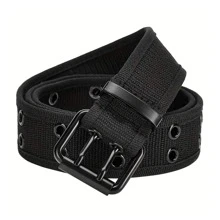 1pc Men's Double Prong Buckle Belt, Outdoor Vintage Canvas Belt, Fashionable All-Match Black Casual Belt, Gift For Boyfriend/ Elders, Suitable For Daily Wear