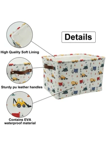 1pc Cartoon Car Foldable Fabric Storage Basket - Durable With PU Leather Handles - Ideal For Toys, Towels, Books & Home Organization - Multicolor - View 2