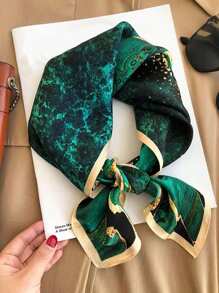 A Green Oil Painting Printed Bandana With Smooth Silk-Like Surface, Featuring Stylish And Elegant For Women, It Is Lightweight And Sun-Proof, Perfect For Daily Wear. Bandana,Hair Band,Head Band Ideal For Dressing Up Your Look