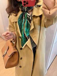 A Green Oil Painting Printed Bandana With Smooth Silk-Like Surface, Featuring Stylish And Elegant For Women, It Is Lightweight And Sun-Proof, Perfect For Daily Wear. Bandana,Hair Band,Head Band Ideal For Dressing Up Your Look