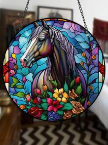 1pc Animal Series Acrylic Decoration Hanging Ornament. Round Shaped Door/Wall Hanger With Koala, Lion, Horse, Leopard Pattern, Etc.,Home Decor ,Room Decor,Wall Decor Gifts Birthday Graduation