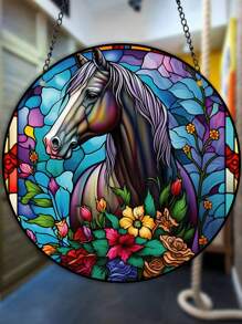 1pc Animal Series Acrylic Decoration Hanging Ornament. Round Shaped Door/Wall Hanger With Koala, Lion, Horse, Leopard Pattern, Etc.,Home Decor ,Room Decor,Wall Decor Gifts Birthday Graduation