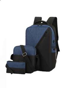 Anti-Theft Backpack Usb Charging School Laptop Casual 3 Pieces