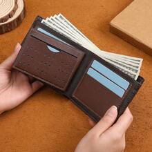 新款男士短款錢包,時尚拼接皮革手拿包,帶多個卡片槽和袋,年輕男士出門時必備之物 - 黑色 - 查看 5