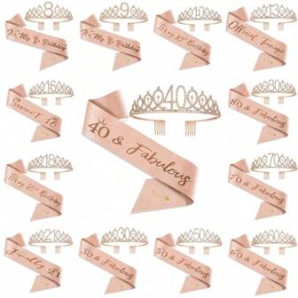 2pcs/Set 8th 9th 10th 13th 16th 18th 21th 30th 40th 50th 60th 70th 80th Years Old Women Rose Gold Wear Crown Rose Gold Years Old Headband Hair Comb Rhinestone Crystal Crown Tiara Happy Birthday Decoration Anniversary Decoration Happy Birthday Satin Sash Party Supplies Sash Rhinestone Crown Happy Birthday Fabulous Birthday Crown,Christmas