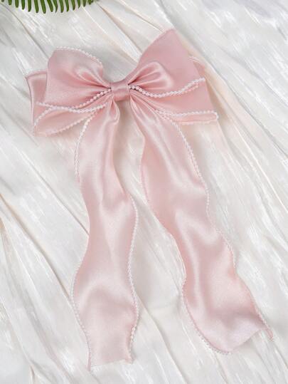 1 st Rosa pärlemorskimrande garn hårbågar Klämma för tjejer,Pärldekor Elegant pilbåge hårspännen, Flickor Semester Bröllopsfest Alligatorklämmor, Bedårande tjejer Princess Headpiece,Barn hårtillbehör