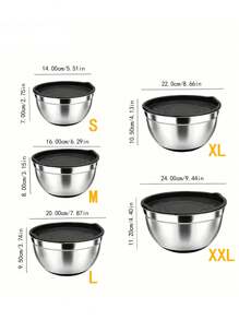 5pcs Stainless Steel Nesting Bowls With Cover & Mixing Beaters, Heavy-Duty And Dishwasher Friendly, For Baking, Serving, Sealing. Kitchen Utensils And Accessories. - Silver - View 2