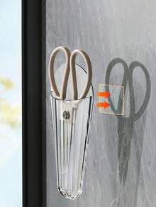 1pc Wall-Mounted Plastic Scissor Holder With Adhesive Backing, Multifunctional Kitchen Scissor Rack, Chopstick Holder For Kitchen Storage - Transparent - View 5