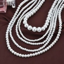 Stylish Multi-Layered Faux Pearl Necklace - Silver Plated Women's Jewelry