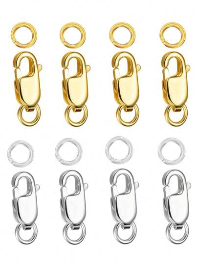 Roestvrijstalen karabijnsluitingen met gesloten ringetjes en 14K gouden kettingsluiting en connectoren voor het maken van sieraden, armbandverlenger met transparante geschenkdoos