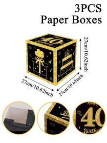 3pcs/Set 27cm 40th Black Gold Birthday Surprise Box, 40th Birthday Party Room Background Decoration, Photo Props, Birthday Gift,Christmas