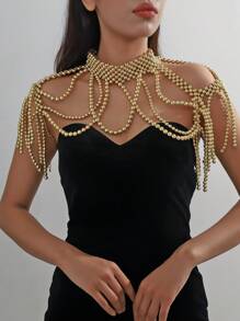 1 chiếc vòng cổ khăn choàng nữ kiểu dáng sang trọng, thanh lịch đính hạt ngọc trai, khoét lỗ, phóng đại, cá nhân hóa - Vàng - Xem 1