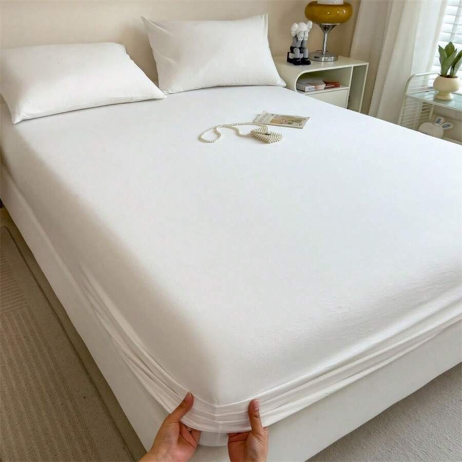 Bộ chăn ga gối đệm 3 màu trơn (1 ga + 2 vỏ gối, không lõi gối), thích hợp cho phòng khách, vỏ nệm mềm thoáng khí thân thiện với da, có thể giặt bằng máy - trắng - Xem 1