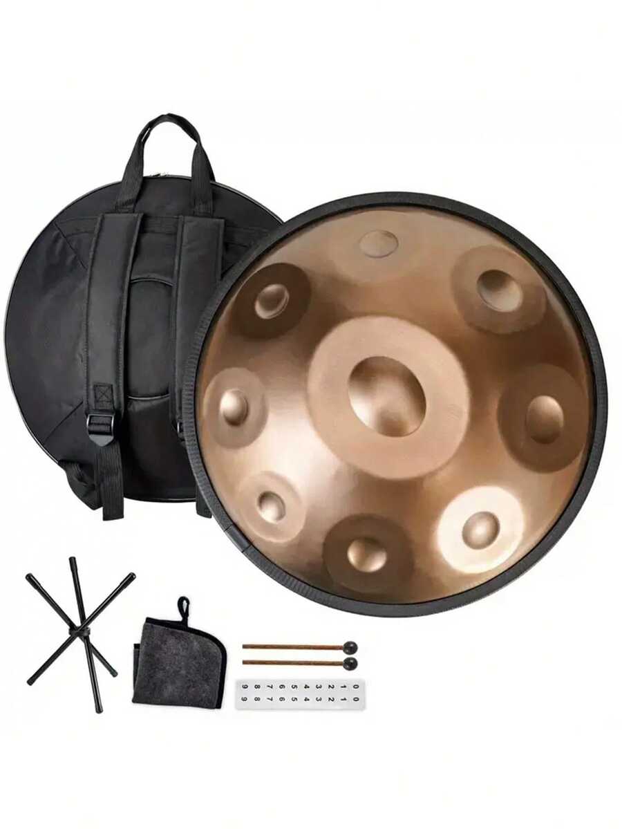 一個 18 吋 440hz 金色 Handpan 鼓 G 大調 9 音符 Handpan 專業調音鋼鼓，適用於初學者和專業人士，打擊樂器 - 18吋金色手碟鼓 - 查看 1