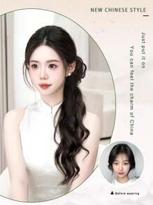 New Chinese Hairstyle Women Ponytail Hair Clip Ancient Hanfu Style Side Hairstyle Traditional Cheongsam Hairdo Slightly Curled High Ponytail