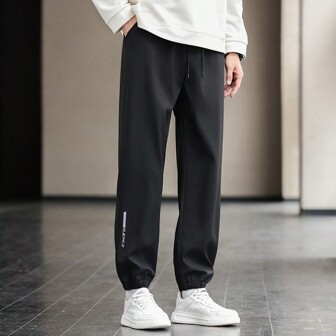 Hombres 1pc Pantalones deportivos casuales y holgados para el verano con dobladillo elástico