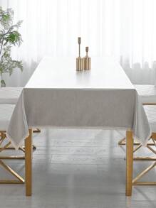 1pc Oil-Proof & Waterproof Tablecloth, TPU Coated Waterproof Tablecloth For Furniture Covering, Conference Table, Dining Table, Desk,  Rectangular Picnic Mat, Floral Tassel Edging Waterproof Tablecloth - Grey - View 8