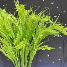 2Pcs Garden Wind Simulation Plant Rice Ear Fake Rice, Artificial Grass Seedlings Plastic Rice Ear Golden And Green, Long 5 Forks Rice Ear Barley, Wheat Bouquet Props, Suitable For Outdoor Decoration - Yellow - View 7
