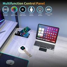 Lvifur RGB Gaming Desk With Wireless Charging Station,7 Dynamic & 24 Static Dimmable Computer Desk With Movable Table, 55'' Home Office Small Desk With Keyboard Tray,Monitor Stand,Display Stand