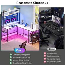 Lvifur RGB Gaming Desk With Wireless Charging Station,7 Dynamic & 24 Static Dimmable Computer Desk With Movable Table, 55'' Home Office Small Desk With Keyboard Tray,Monitor Stand,Display Stand
