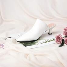 Women Slip On Heel Sandals Pointed Toe Pumps Low Kitten Heel Mules - White - View 2