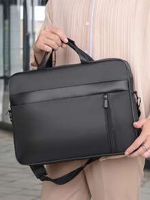 1 pieza Bolsa para computadora de negocios de 15.6 pulgadas, maletín porta documentos de gran capacidad con asa simple y correa para el hombro acolchada, bolsas para laptop, maletines para laptop resistentes a golpes - Negro - Ver 1
