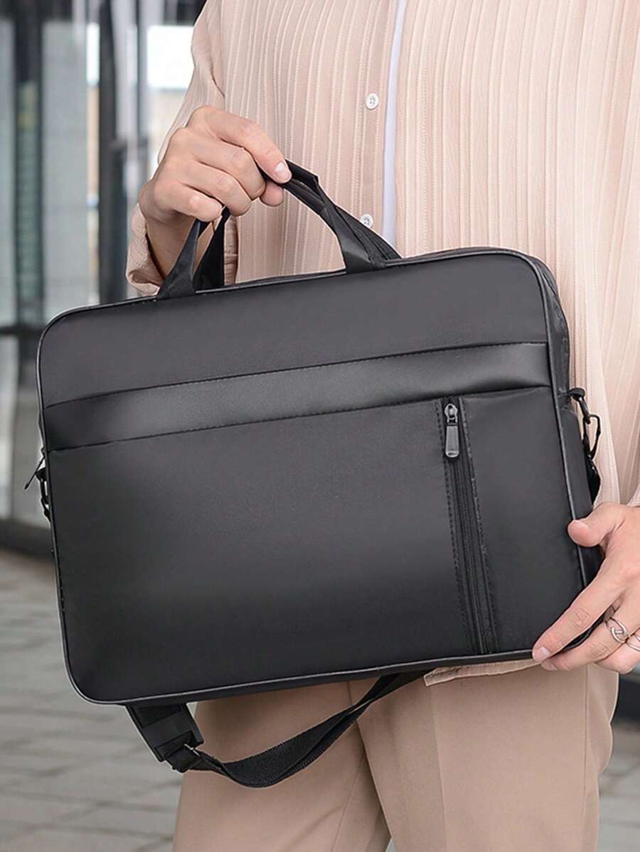 1 pieza Bolsa para computadora de negocios de 15.6 pulgadas, maletín porta documentos de gran capacidad con asa simple y correa para el hombro acolchada, bolsas para laptop, maletines para laptop resistentes a golpes - Negro - Ver 1