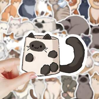 60 piezas Adhesivo creativo de dibujos animados decorativo de bricolaje con diseño de gatos, se puede usar para decorar fundas para teléfonos móviles, computadoras portátiles, tabletas, así como para hacer postales y diarios.