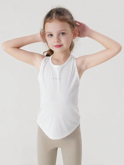 MARC&JANIE Young Girls Casual Sports Cool And Breathable Letter Print Stretchy Round Neck Tank Top For Summer