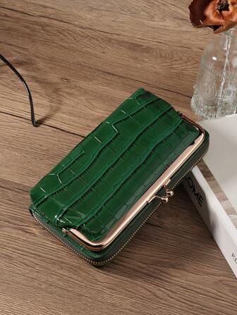 Women Crocodile Embossed Flap Stone Embossed Pu Leather Zipper & Hasp Multifunctional Large Capacity Bag Coin Card Holders Lightweight Key Cell Phone Hand Bag Fashion Modern Business Zipper Credit Card Business Casual Teacher's Day Teacher Gifts For Anniversary For Birthday Gift For Lady For Female White-Collar Workers For Women Wallet Purse Wallet Long Wallet