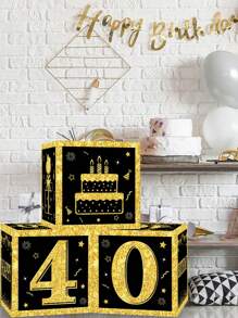 3pcs/Set 27cm 40th Black Gold Birthday Surprise Box, 40th Birthday Party Room Background Decoration, Photo Props, Birthday Gift,Christmas