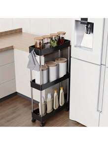 1pc 3-Tier/4-Tier Bathroom Storage Shelf, Rolling Bath Cart, Practical Organizer For Narrow Spaces, Plastic Shelving Unit For Bathroom, Laundry Room, Kitchen Gap Storage, Freestanding Multi-Layer White Mobile Cart, Bathroom Kitchen Multipurpose Storage Rack, Home Storage Accessories, Comes With 4 Hooks, Room Home Decor, Bathroom Decor, Shelves, Valentine's Day Decor