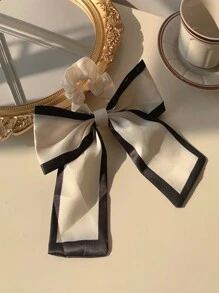 Set Of 2 Women's Black And Beige Korean-Style Satin Bowknot Hair Scrunchies For Creating Buns Or Low Ponytails, Fresh Elegant Vintage Hair Accessories For Daily Use Hair Ties Scrunchy Hair Ties