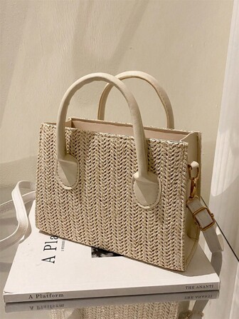 Leichte, lässige minimalistische Strohtasche für Teenager Mädchen und Studentinnen, perfekt für Uni, Outdoor, Reisen, Ausflüge, modische Urlaubstasche für den Sommer, auffallende Strandtasche für den Sommer, Sommer Strohtasche für Frauen, angesagteste Strandtaschen für Frauen, modische Sommer-Urlaubstasche, Strandzubehör Taschen für Urlaub und Ferien, neueste Urlaubstasche