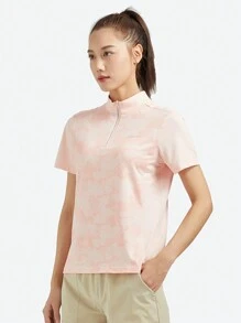 TECTOP 女性運動衫，快乾短袖1/4拉鍊頸部設計，運動表現效果強大，適用於健身房運動頂部 - 粉色 - 查看 10