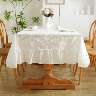 1 pieza Mantel blanco impermeable con borde de falda bordada