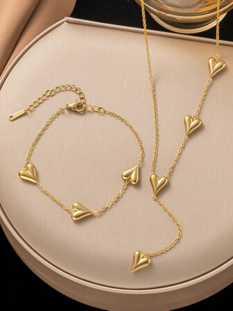 1 st rostfritt stål Mors dag Alla hjärtans dag Sweet Heart Tofs Halsband med okonventionell design Hjärta Charm Armband Titanstål Smyckesset, Lämplig för tjejer, damer, daglig klädsel och fest Alla hjärtans dag, mamma, mor, mors dag, present