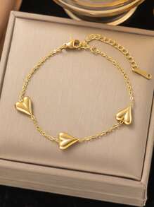 1pc Stainless Steel Mother's Day Valentine's Day Sweet Heart Tassel Necklace With Unconventional Design Heart Charm Bracelet Titanium Steel Jewelry Set, Suitable For Girls, Ladies, Daily Wear And Party Valentines,Mom,Mother,Mother's Day,Gift